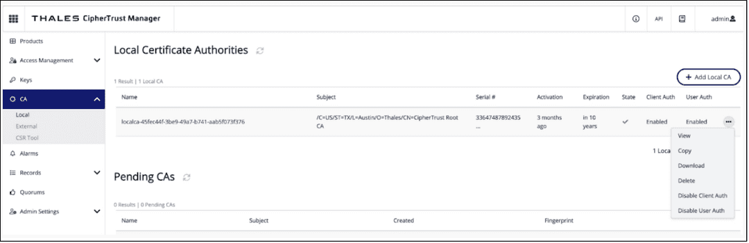 Thales CipherTrust Manger CA Certificate